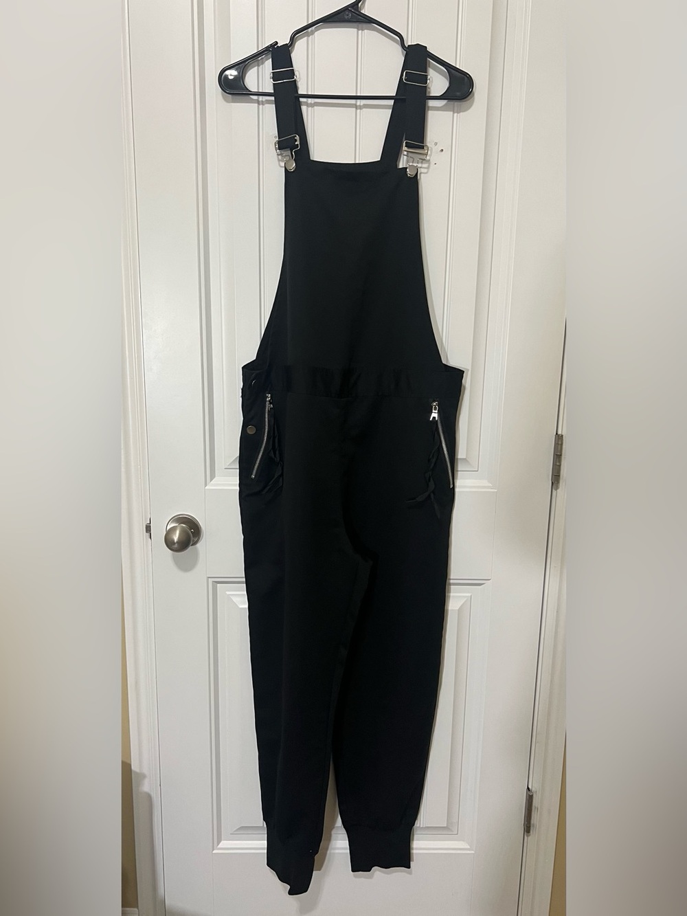 MANFINITY Mens Large Black Bib Overalls Jogger Pants Adjustable Straps